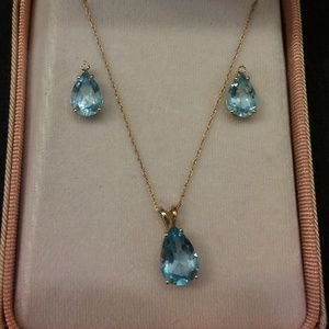 Aquamarine 14k gold necklace and earrings